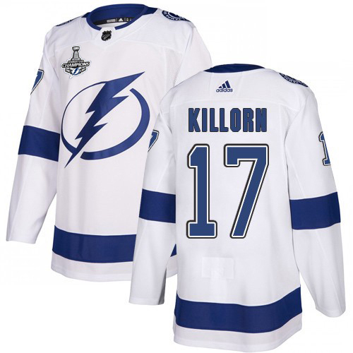 Men Adidas Tampa Bay Lightning #17 Alex Killorn White Road Authentic 2020 Stanley Cup Champions Stitched NHL Jersey